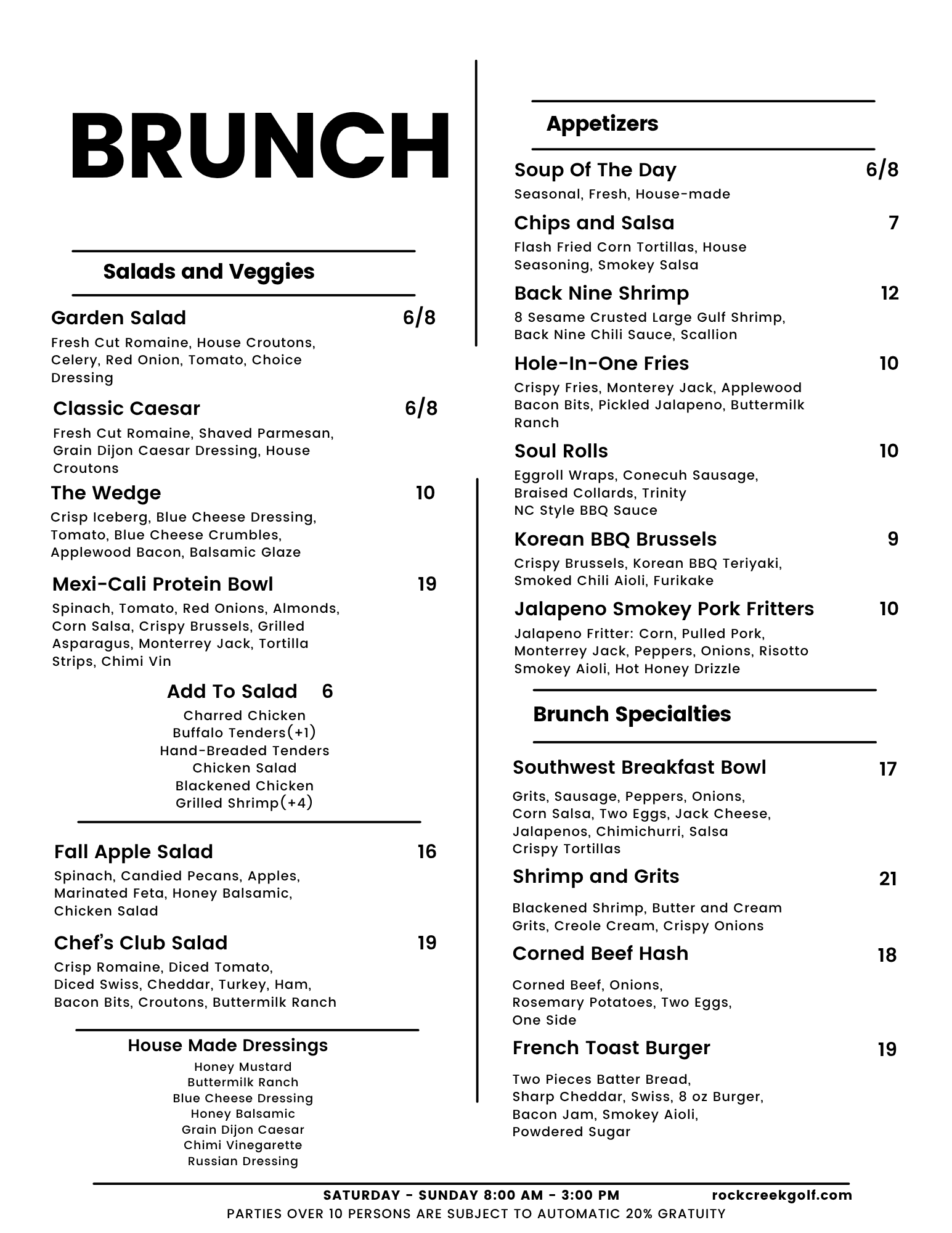 Brunch Menu 2026