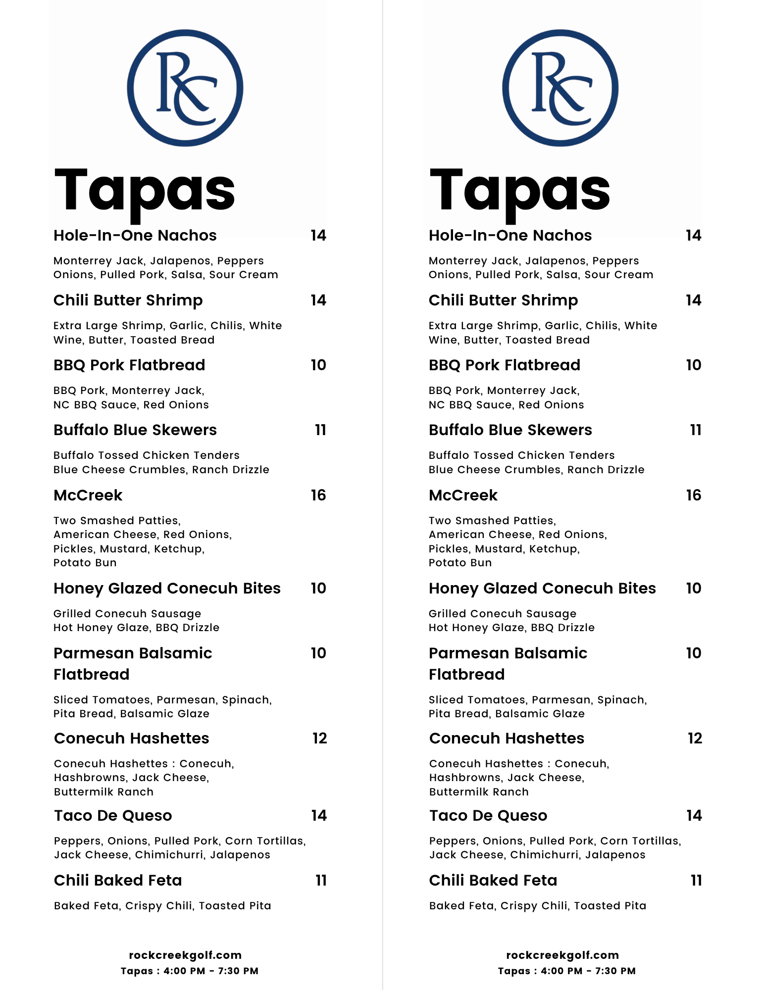 Tapas Menu 2026