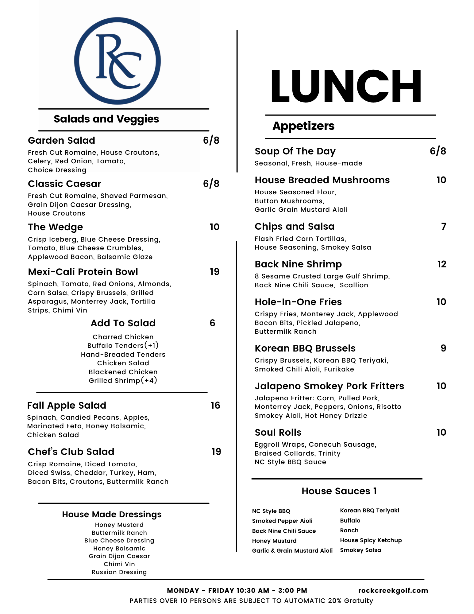 Lunch Menu 2026