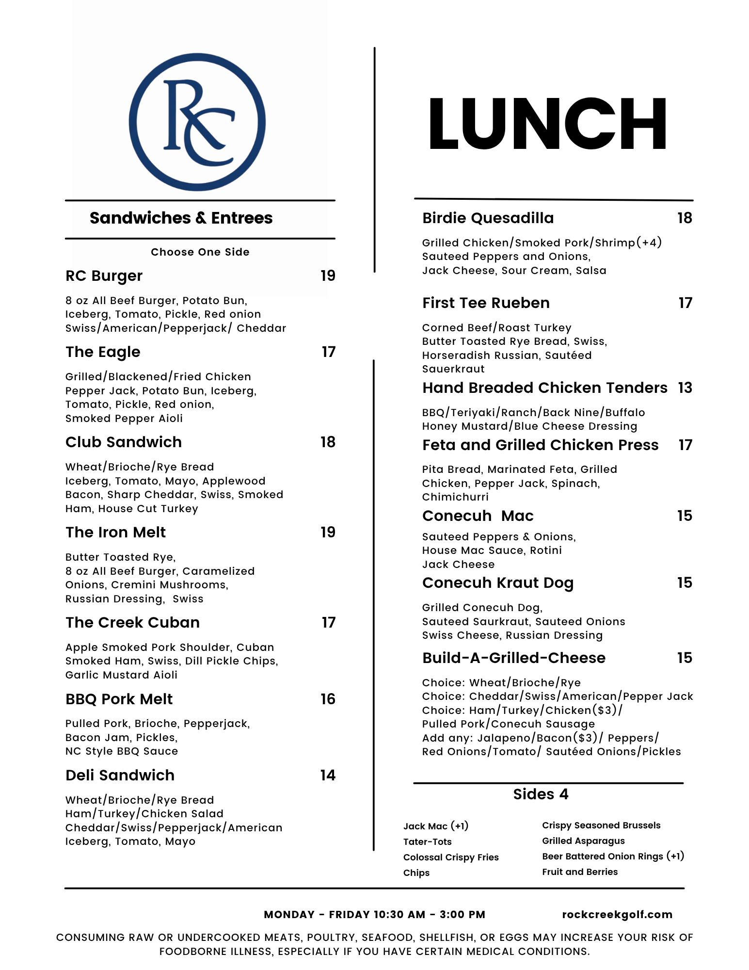 Lunch Menu 2026